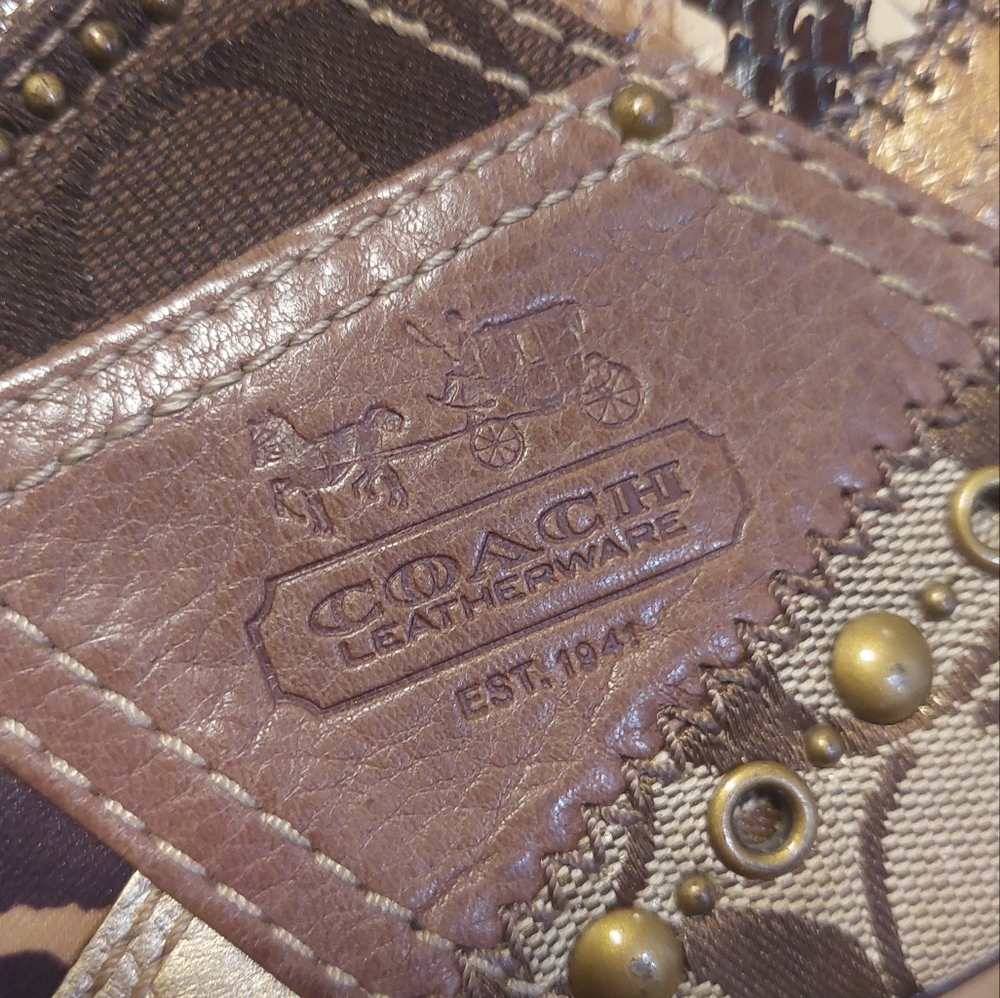 Coach Metallic Patchwork Wristlet - Gold/Brown - Picture 5 of 16